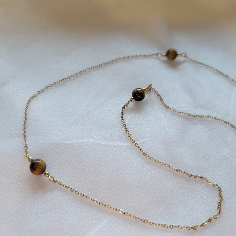 Vintage 12k GF Gold and Brown Tiger Eye Beaded Necklace - Picture 4 of 10
